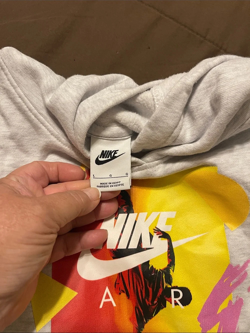 Nike Black & Light Gray Graphic Nike Pullover Hoodies, size large boys.